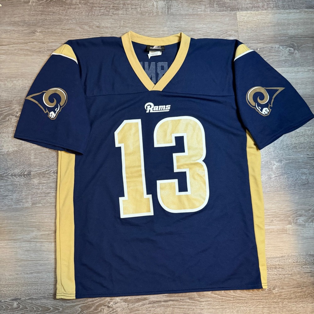 Logo Athletic Kurt Warner St Louis Rams Jersey 13 Navy Blue Gold Mens Large